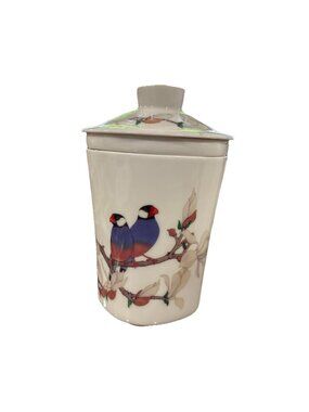 Teavana Ceramics Tea Cup Mug Infuser w Lid And birds On Branch Chang Hsitsun